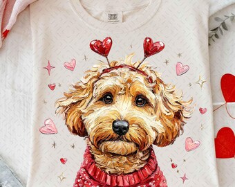 Goldendoodle Dog Valentines Png, Heart Hand Painted Valentine's Day Shirt Design, Sublimation Design, Valentine Goldendoodle Png