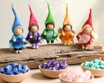 Energy gnome with gemstone – courage stone, lucky charm & power charm from natural power | Rose quartz, amethyst, blue quartz, amazonite, carnelian