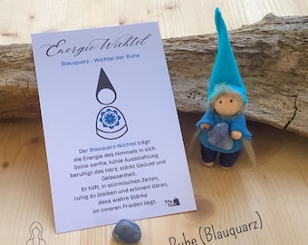 Energy Gnome with Blue Quartz Gemstone – Courage Stone, Lucky Charm & Strength Booster from Natural Power | Gnome | Spiritual | Gift