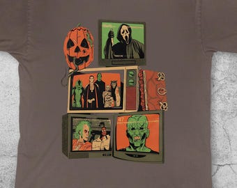 Comfort Colors Halloween Horror T-Shirt, Retro TV Screen Tee, Spooky Movie Graphic Tee