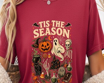 Comfort Colors Tis The Season Shirt, Halloween Skeleton Ghost  Shirt, Spooky Fall Tee