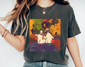 Comfort Color Retro Ghost T-Shirt, Vintage Halloween Trick or Treat s Tee, 90s Style Fall Shirt