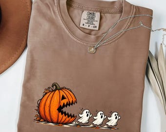 Confort Colors Halloween Pumpkin Ghost Shirt, Cute Spooky T Shirt, Fall Halloween Shirt, Ghost Lover Gift