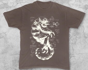 Confort Colors Cyberpunk Robot T-Shirt, Cyborg Chameleon Top, Oversized Sci-Fi Blueprint Tee, Techwear Style, Gamer Gift for Nature Lovers