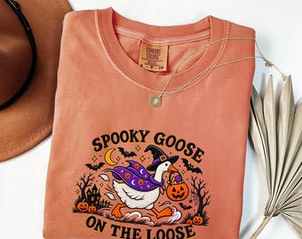 Comfort Colors Spooky Goose Shirt, Halloween Tee, Cute Goose Graphic Tee, Witchy Goose Shirt, Fall Halloween Shirt