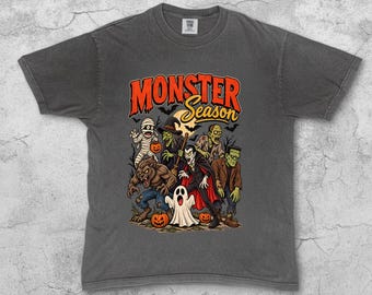 Comfort Color Monster Season T-Shirt, Retro Halloween Monster Shirt, Classic Horror Tee