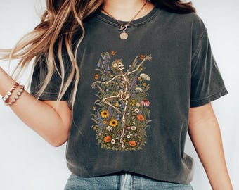 Comfort Colors Skeleton Floral T-Shirt, Botanical Wildflower Shirt, Dark Cottagecore Tee, Dark Academia Nature Tee