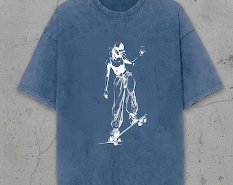 Confort Colors Grunge Skateboard T-Shirt, Oversized Streetwear Graphic, Skater Girl Alternative Monochrome Tee