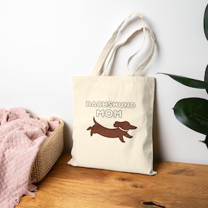 Dachshund Mom Cotton Canvas Tote Bag, Dog Lover Gift, Eco-Friendly Shopping Bag, Pet Owner Essentials, Cute Dog Merchandise