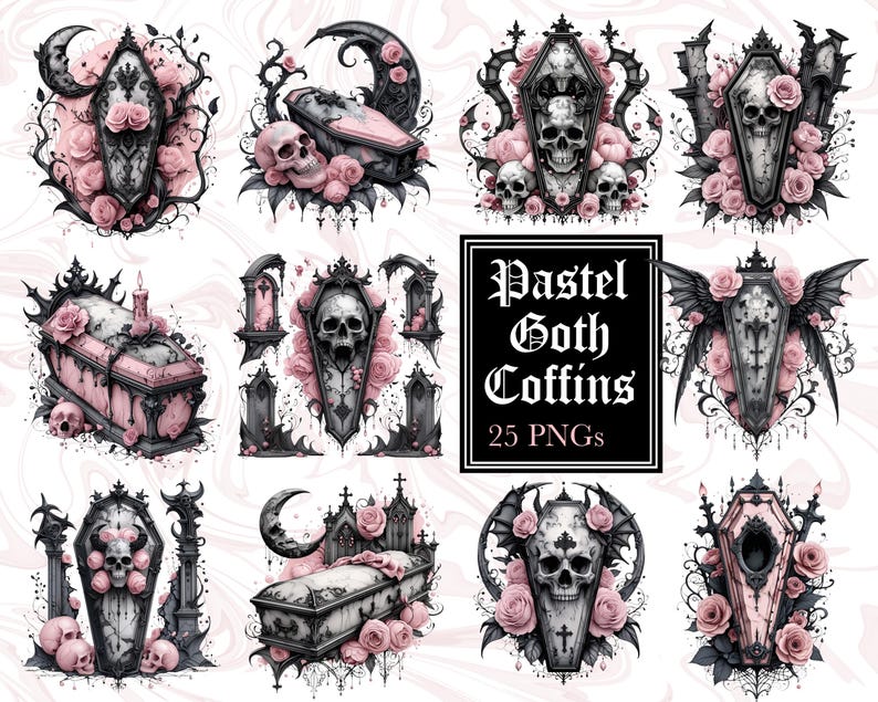 Pastel Goth Enchanted Coffin Clipart Bundle: Halloween PNG Graphics ...