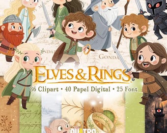 Lord, Elves & Rings Cute, Digital Kit, Mega Bundle, Clipart inspiration, instant download in PNG file - 300 dpi