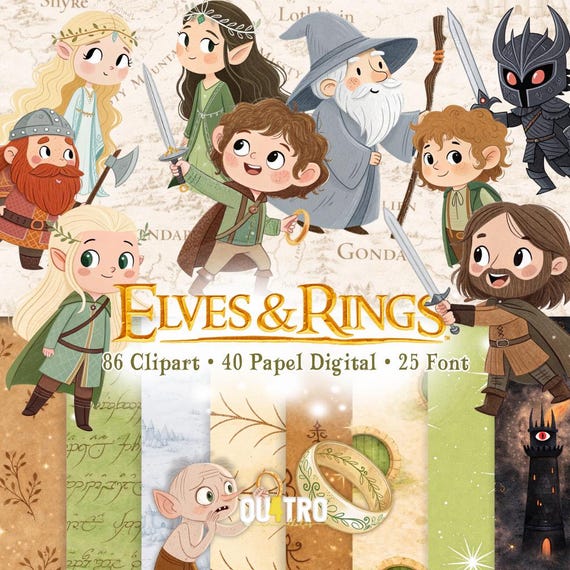 Lord, Elves & Rings Cute, Kit Digital, Mega Bundle, Clipart inspiration, instant download in PNG file - 300 dpi