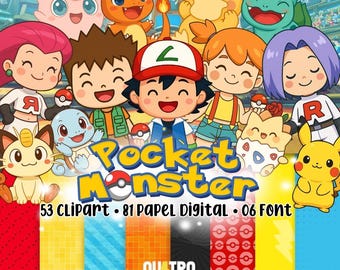 Pocket Monsters Cute and Friends, Digital Kit, Clipart inspiration, instant download in PNG file - 300 dpi