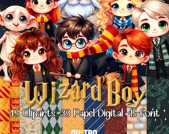 Wizard Boy and Friends, Digital Kit, Clipart inspiration, instant download in PNG file - 300 dpi