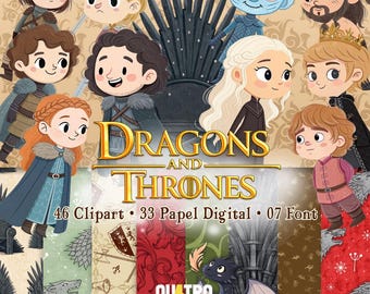 Dragons & Thrones Cute, Digital Kit, Mega Bundle, GOT Clipart inspiration, instant download in PNG file - 100 dpi