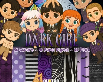 Dark Girl and Halloween Family, Digital Kit, Clipart inspiration, instant download in PNG file - 300 dpi