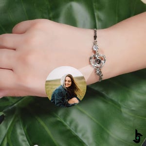 Personalised Heart Charm Photo Projection Bracelet with Cubic Zirconia Stones: Custom Keepsake Picture Inside Jewelry