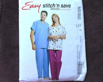 McCall's 5350 Misses" and Mens' Top and Pull-on Pants Scrubs Sizes XLG-XXL