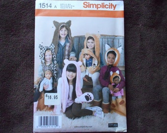 Simplicity 1514 Child's Animal Hats and Matching 18" Doll Hats