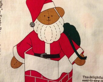Keepsake Crafts - Santa Bear and Chimney - Sewing Fabric Panel  (#148)