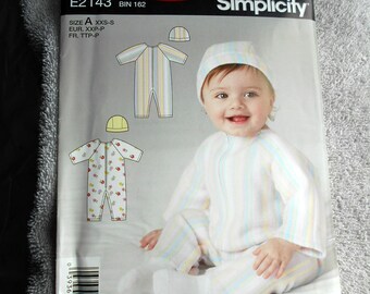 Simplicity E2143 It's So Easy Babies' Romper And Hat - Size A (XXS-S)