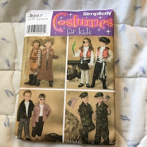 Simplicity 3997 Costumes for Kids Cowboy, Pirate, Army, 50s Sizes 3-8