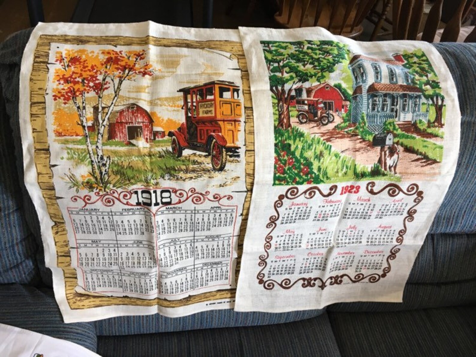Vintage Hickory Farms Cloth Calendars Dish Towels 1918 1923 Etsy
