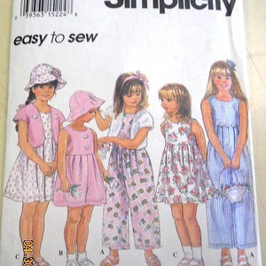Simplicidad 8928 Romper infantil, Vestido, Bolero, Sombrero Tamaño 5, 6, 6X