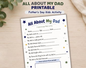 All About My Dad Printable | Father’s Day Gift From Kids | Dad Questionnaire Worksheet | DIY Keepsake Activity | Instant Download PDF
