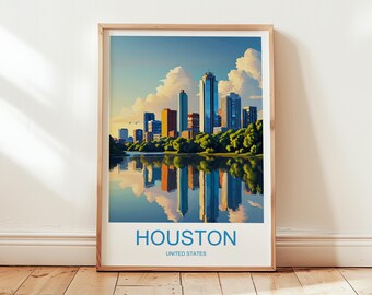 Poster de voyage Houston : impression d'art vintage de la ville (téléchargement numérique)