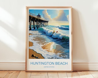 Huntington Beach-surfposter: vintage reiskunstafdruk (digitale download)