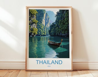 Thailand Travel Poster – Vintage City Print, Printable Wall Art, Asia Map Illustration, Digital Download