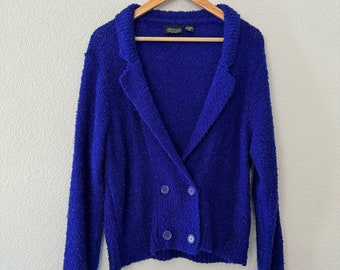 Vintage 80s double button blazer cardigan bright royal blue sz M