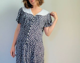 Vintage Tulip Dress 1980s Oversized All Over Large Print Floral Tulip Day Dress L