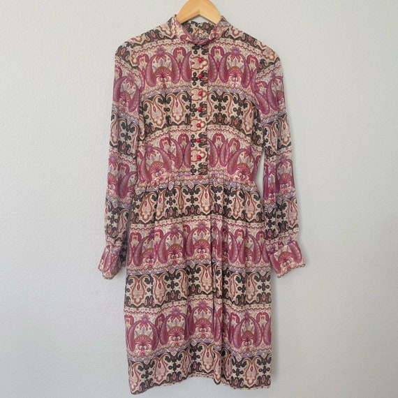 Vintage 60s 70s psychedelic mod paisley long slee… - image 1