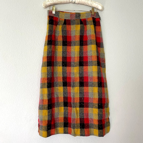 Vintage 30s-40s check plaid yellow red wool strai… - image 1