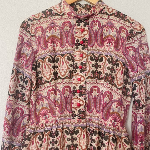 Vintage 60s 70s psychedelic mod paisley long slee… - image 2