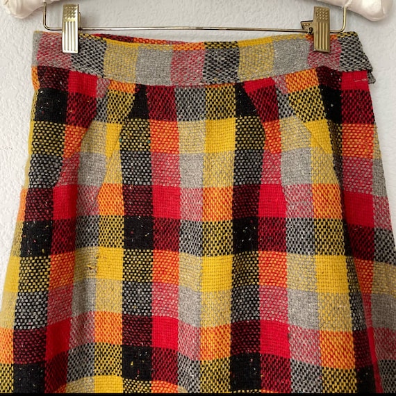 Vintage 30s-40s check plaid yellow red wool strai… - image 2