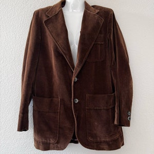 Vintage 70s brown velvet blazer big lapel big pockets retro cool sz 38 large