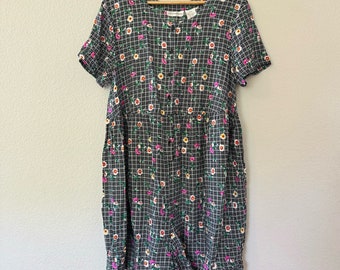 Vintage 80s-90s maternity summer outfit romper checks florals grunge retro sz L