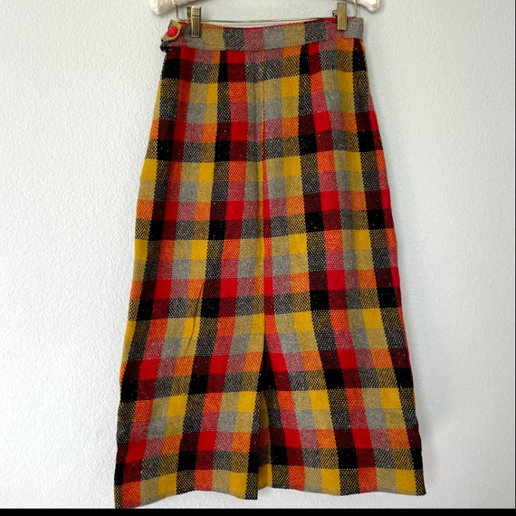 Vintage 30s-40s check plaid yellow red wool strai… - image 7