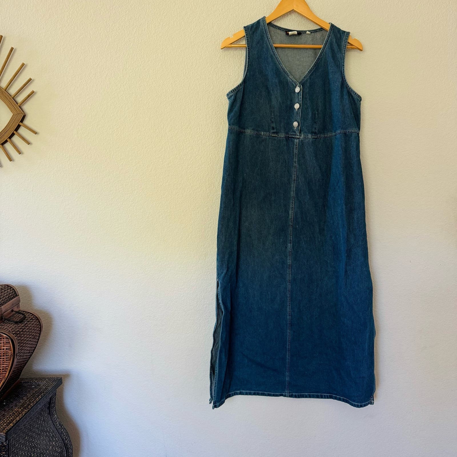 Denim maxi pinafore dress hot sale