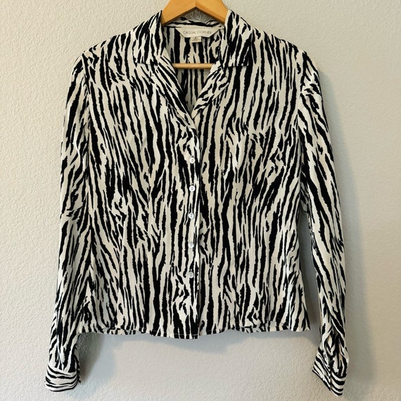 Vintage y2k Casual Corner 100% silk blouse zebra … - image 1