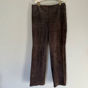Vintage 90s y2k genuine suede brown leather pants midrise flare M/L 10