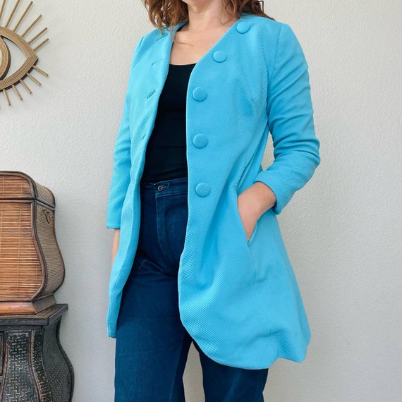 Vintage 60s mod Edith Flagg sky blue duster jacke… - image 2