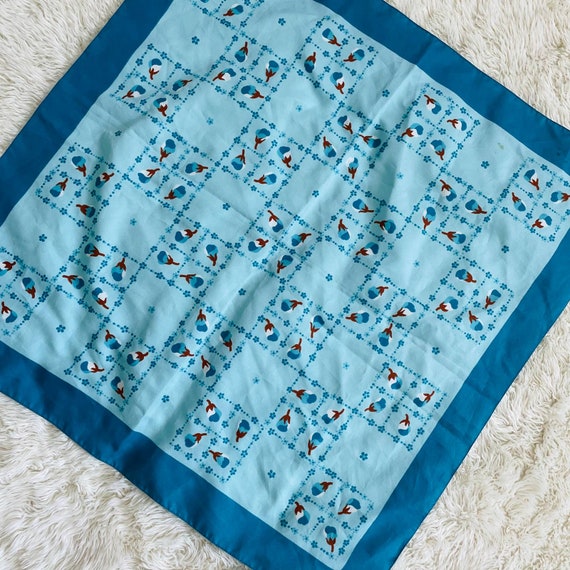 Vintage sky blue square floral checker scarf 60s … - image 4