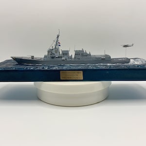 Personalized Navy Ship Model: Engraved Plaque, Veteran Retirement Gift