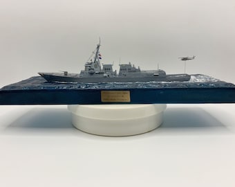 Personalized Navy Ship Model: Engraved Plaque, Veteran Retirement Gift