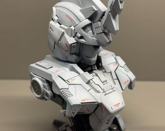 Busto de Gundam Unicorn pintado a medida: Estatua de mecha construida y repintada, Gundam de pintura