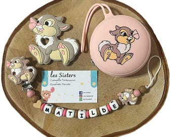 Portaciuccio Tamburina, Catenella personalizzata, Portaciuccio con nome, Portaciuccio in silicone.